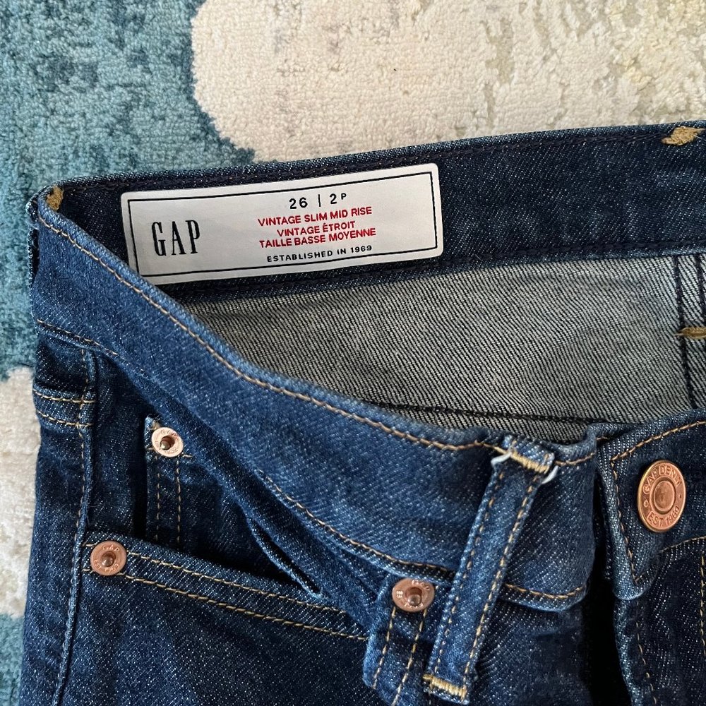 GAP Petite Vintage Slim mid-ris jeans, Size 2 Petite